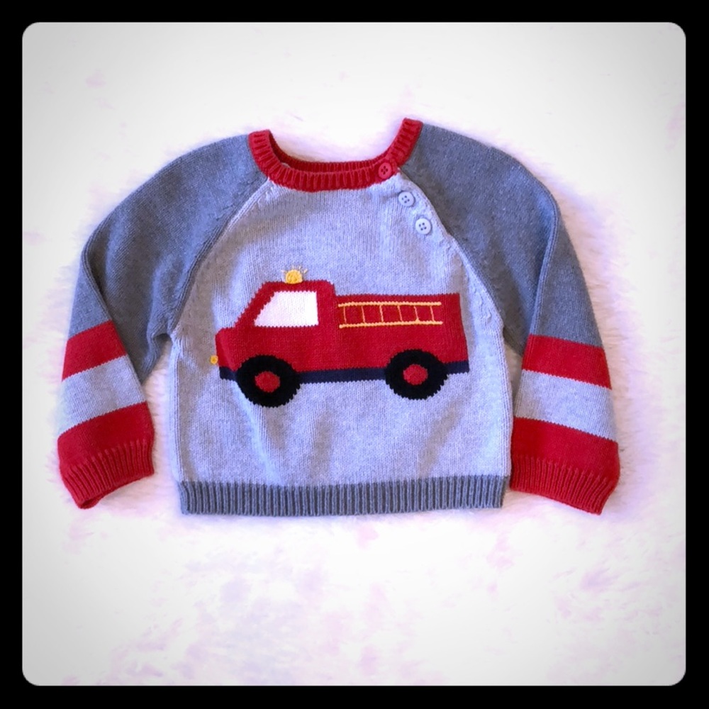 Baby fire truck sweater